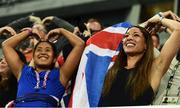 13 August 2016; Tania Nell, wife of Mo Farah of Great Britain, and their daughter Rihanna celebrate as he is presented with his gold medal for the Men's 10000m in the Olympic Stadium, Maracanã, during the 2016 Rio Summer Olympic Games in Rio de Janeiro, Brazil. Photo by Brendan Moran/Sportsfile