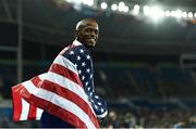 13 August 2016; Jeff Henderson of USA celebrates winning the Men's Long Jump Final in the Olympic Stadium, Maracanã, during the 2016 Rio Summer Olympic Games in Rio de Janeiro, Brazil. Photo by Brendan Moran/Sportsfile