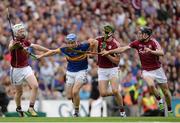 14 August 2016; John McGrath of Tipperary in action against Galway's John Hanbury, Adrian Tuohy and Pádraic Mannion during the GAA Hurling All-Ireland Senior Championship Semi-Final game between Galway and Tipperary at Croke Park, Dublin. Photo by Piaras Ó Mídheach/Sportsfile