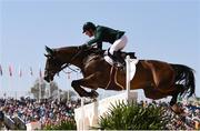 14 August 2016; Greg Broderick of Ireland on MHS Going Global in action during the Individual Jumping 1st Qualifier at the Olympic Equestrian Centre, Deodoro, during the 2016 Rio Summer Olympic Games in Rio de Janeiro, Brazil. Photo by Brendan Moran/Sportsfile