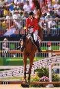 14 August 2016; Lucy Davis of USA on Barron competes in the Individual Jumping 1st Qualifier at the Olympic Equestrian Centre, Deodoro, during the 2016 Rio Summer Olympic Games in Rio de Janeiro, Brazil. Photo by Brendan Moran/Sportsfile