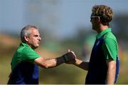 14 August 2016; Ireland golf manager Paul McGinley shakes hands with Seamus Power following the final round of the Men's Strokeplay competition at the Olympic Golf Course, Barra de Tijuca, during the 2016 Rio Summer Olympic Games in Rio de Janeiro, Brazil. Photo by Ramsey Cardy/Sportsfile