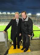 30 October 2010; RTÉ match commentator Micheál Ó Muircheartaigh with Marty Morrissey before the game. Irish Daily Mail International Rules Series 2nd Test, Ireland v Australia, Croke Park, Dublin. Picture credit: Ray McManus / SPORTSFILE