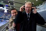 30 October 2010; RTÉ match commentator Micheál Ó Muircheartaigh, with co-commentator Bernard Flynn after the game. Irish Daily Mail International Rules Series 2nd Test, Ireland v Australia, Croke Park, Dublin. Picture credit: Ray McManus / SPORTSFILE