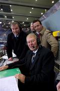 30 October 2010; RTÉ match commentator Micheál Ó Muircheartaigh with co-commentator Bernard Flynn, right, and RTÉ Gaelic Games correspondent Brian Carthy after the game. Irish Daily Mail International Rules Series 2nd Test, Ireland v Australia, Croke Park, Dublin. Picture credit: Ray McManus / SPORTSFILE