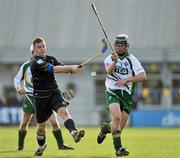 30 October 2010; Kieran McKiernan, Ireland, in action against Michael Rodger, Scotland. U21 Shinty - Hurling International Final, Ireland v Scotland, Ratoath GAA Club, Ratoath, Co. Meath. Picture credit: Barry Cregg / SPORTSFILE