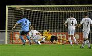 1 November 2010; Graham Rusk, UCD, beats Mark O'Reilly, 2, and goalkeeper Chris O'Connor, Bohemians, to score his side's first goal. Newstalk A Championship Final, UCD v Bohemians, Belfield Bowl, UCD, Dublin. Picture credit: David Maher / SPORTSFILE