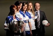 2 November 2010; The 2010 Tesco Ladies Football All Ireland Club Championships were launched at Croke Park today with a host of players from the clubs participating in the knock-out stages of the competitions. Pictured are John Prendergast, Tesco Head of Trade and Local Marketing, with Intermediate players, from left, Sinead Fowley, St. Patrick's Dromohaire, Co. Leitrim, Eimear Gallagher, St. Gall's, Co. Antrim, Michelle Allen, St. Conleth's, Co. Laois, and Katie Geoghegan, West Clare Gaels, Co. Clare. Tesco Ladies Football All-Ireland Club Championships Launch, Hogan Stand, Croke Park, Dublin. Photo by Sportsfile