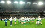 30 October 2010; The Ireland team and management stand on the pitch after defeat to Australia. Irish Daily Mail International Rules Series 2nd Test, Ireland v Australia, Croke Park, Dublin. Picture credit: Diarmuid Greene / SPORTSFILE