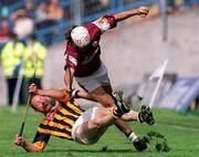 19 August 2001; Galway's David Tierney in action against Andy Comerford of Kilkenny during the Guinness All-Ireland Senior Hurling Championship Semi-Final match between Kilkenny and Galway at Croke Park in Dublin. Photo by Damien Eagers/Sportsfile