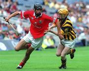 19 August 2001; Setanta Ó hAilpín of Cork in action against Niall Doherty of Kilkenny during the All-Ireland Minor Hurling Championship Semi-Final match between Cork and Kilkenny at Croke Park in Dublin. Photo by Brian Lawless/Sportsfile