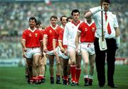 16 September 1990; Cork goalkeeper John Kerins during the parade prior to the All-Ireland Senior Football Championship Final match between Cork and Meath at Croke Park in Dublin. Photo by Ray McManus/Sportsfile