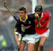19 August 2001; Kilkenny goalkeeper David Herity in action against Cork's Setanta Ó hAilpín during the All-Ireland Minor Hurling Championship Semi-Final match between Cork and Kilkenny at Croke Park in Dublin. Photo by Damien Eagers/Sportsfile
