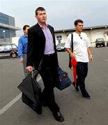 22 August 2001; Longford Town manager Stephen Kenny on arrival at Sofia Airport in Bulgaria ahead of the UEFA Cup First Qualifying Round Second Leg match between Liteks Lovetch and Longford Town. Photo by Damien Eagers/Sportsfile