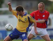 23 August 2001; Tony McCarthy of Shelbourne in action against Brondby's Peter Madsen during the UEFA Cup First Qualifying Round 2nd leg match between Shelbourne and Brondby at Tolka Park in Dublin. Photo by David Maher/Sportsfile