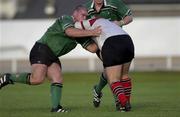 24 August 2001; Peter Bracken, Connacht, left, tackles Edinburgh's Allan Jacobsen. Connacht v Edinburgh, Celtic League, Sportsground, Galway. Rugby. Picture credit; Brendan Moran / SPORTSFILE * EDI *