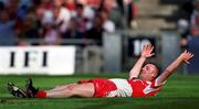 26 August 2001; Dermot Dougan of Derry during the Bank of Ireland All-Ireland Senior Football Championship Semi-Final match between Galway and Derry at Croke Park in Dublin. Photo by Brendan Moran/Sportsfile