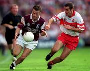 26 August 2001; Derek Savage of Galway in action against Sean Martin Lockhart of Derry during the Bank of Ireland All-Ireland Senior Football Championship Semi-Final match between Galway and Derry at Croke Park in Dublin. Photo by Ray McManus/Sportsfile