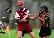 18 August 2001; Lourda Kavanagh of Galway is tackled by Imelda Kennedy of Kilkenny during the All-Ireland Senior Camogie Championship Semi-Final match between Kilkenny and Galway at Cusack Park in Mullingar, Westmeath. Photo by Matt Browne/Sportsfile