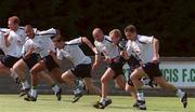 28 August 2001; Republic of Ireland players, from left, Gary Doherty, Stephen Reid, Robbie Keane, Lee Carsley, Damien Duff and Matt Holland during a Republic of Ireland training session at John Hyland Park in Baldonnell, Dublin. Photo by David Maher/Sportsfile
