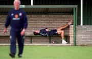 30 August 2001; Ian Harte sits out training with an ice pack on his ankle during a Republic of Ireland training session at John Hyland Park in Baldonnell, Dublin. Photo by Aoife Rice/Sportsfile