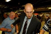30 August 2001; Netherland's Jaap Stam at Dublin Airport following the squads arrival ahead of their FIFA World Cup 2002 Qualifier match against Republic of Ireland in Dublin. Photo by Matt Browne/Sportsfile