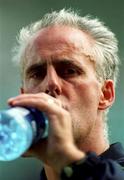 31 August 2001; Manager Mick McCarthy takes a drink during a Republic of Ireland training session at Lansdowne Road in Dublin. Photo by Brendan Moran/Sportsfile