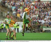 2 September 2001; Meath's John McDermott beats Kerry's Donal Daly to the ball as Kerry's Darragh O Se and Meath's Nigel crawford await the outcome. Meath v Kerry, All Ireland Senior Football Semi-Final, Croke Park, Dublin. Picture credit; Damien Eagers / SPORTSFILE
