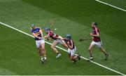 14 August 2016; John O'Dwyer of Tipperary in action against Galway players, left to right, Cyril Donnellan, Johnny Coen, and Pádraic Mannion, during the GAA Hurling All-Ireland Senior Championship Semi-Final game between Galway and Tipperary at Croke Park, Dublin. Photo by Daire Brennan/Sportsfile