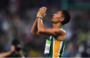 14 August 2016; Wayde van Niekerk of South Africa celebrates winning the Men's 400m final with a world record time of 43.03 seconds at the Olympic Stadium during the 2016 Rio Summer Olympic Games in Rio de Janeiro, Brazil. Photo by Brendan Moran/Sportsfile