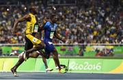 14 August 2016; Usain Bolt of Jamaica wins the Men's 100m final from Justin Gatlin of USA at the Olympic Stadium during the 2016 Rio Summer Olympic Games in Rio de Janeiro, Brazil. Photo by Brendan Moran/Sportsfile