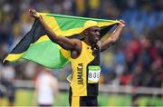 14 August 2016; Usain Bolt of Jamaica celebrates winning the Men's 100m final at the Olympic Stadium during the 2016 Rio Summer Olympic Games in Rio de Janeiro, Brazil. Photo by Brendan Moran/Sportsfile