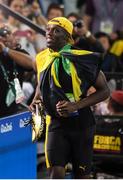 14 August 2016; Usain Bolt of Jamaica celebrates winning the Men's 100m final at the Olympic Stadium during the 2016 Rio Summer Olympic Games in Rio de Janeiro, Brazil. Photo by Ramsey Cardy/Sportsfile
