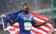 14 August 2016; Justin Gatlin after finishing second in the Men's 100m final at the Olympic Stadium during the 2016 Rio Summer Olympic Games in Rio de Janeiro, Brazil. Photo by Stephen McCarthy/Sportsfile