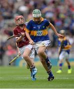 14 August 2016; Kevin Maher, Lisnakella, Oola, Co. Limerick, representing Tipperary, in action against Seán Withycombe, St Mochulla's NS, Tulla, Clare, representing Galway, during the INTO Cumann na mBunscol GAA Respect Exhibition Go Games at the GAA Hurling All-Ireland Senior Championship Semi-Final game between Galway and Tipperary at Croke Park, Dublin. Photo by Piaras Ó Mídheach/Sportsfile