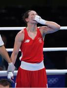 15 August 2016; Katie Taylor of Ireland reacts after her defeat to Mira Potkonen of Finland in their Lightweight quarter-final bout in the Riocentro Pavillion 6 Arena, Barra da Tijuca, during the 2016 Rio Summer Olympic Games in Rio de Janeiro, Brazil. Photo by Ramsey Cardy/Sportsfile
