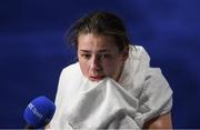 15 August 2016; Katie Taylor of Ireland is interviewed after her defeat to Mira Potkonen of Finland in their Lightweight quarter-final bout in the Riocentro Pavillion 6 Arena, Barra da Tijuca, during the 2016 Rio Summer Olympic Games in Rio de Janeiro, Brazil. Photo by Ramsey Cardy/Sportsfile