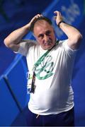 15 August 2016; Team Ireland coach Zaur Antia reacts after Katie Taylor's defeat in her Lightweight quarter-final bout against Mira Potkonen of Finland in the Riocentro Pavillion 6 Arena, Barra da Tijuca, during the 2016 Rio Summer Olympic Games in Rio de Janeiro, Brazil. Photo by Ramsey Cardy/Sportsfile