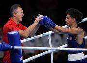 15 August 2016; USA boxing coach Billy Walsh with Antonio Vargas after his Flyweight bout in the Riocentro Pavillion 6 Arena, Barra da Tijuca, during the 2016 Rio Summer Olympic Games in Rio de Janeiro, Brazil. Photo by Ramsey Cardy/Sportsfile