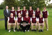 16 September 2010; The Naas Golf Club, Co. Kildare, team, back row, left to right, Declan Fuller, Commercial Manager Bulmers, Paul O’Rourke, Liam O’Hehir, Conor O’Hehir, Mark Holmes, Gus Fitzpatrick, Ray Halpin, Dave Prendergast, front row, left to right, Ray Lynch, Jerry Prendergast, Team Captain, Richard Hayden, Club Captain, Jim Fennell, Vice Captain, Dermot Keane who were defeated by Portumna Golf Club, Co. Galway in the Bulmers Junior Cup Final. Bulmers Cups and Shields Finals 2010, Castlebar Golf Club, Co. Mayo. Picture credit: Ray McManus / SPORTSFILE