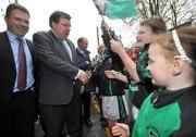 5 November 2010; An Taoiseach Brian Cowen described the €20m development of Parnells’ GAA club in Coolock north Dublin as a wonderful example of a forward thinking GAA club, a school and a local community working together to build a brighter future. The €20M development includes 3 floodlit pitches, 2 all weather, a fully equipped gym, a sports therapy centre as well as a new modern clubhouse with a flexible function room facility. At the official sod turning ceremony with An Taoiseach Brian Cowen is Frank Gleeson, Chairman of Parnells' GAA Club, left. Parnells GAA Club, Coolock Village, Coolock, Co. Dublin. Picture credit: Brian Lawless / SPORTSFILE