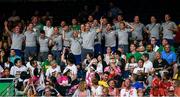 15 August 2016; Members of the Irish hockey team show their support for Scott Evans of Ireland during the Men's Singles Round of 16 match between Scott Evans and Viktor Axelsen at the Riocentro Pavillion 4 Arena during the 2016 Rio Summer Olympic Games in Rio de Janeiro, Brazil. Photo by Stephen McCarthy/Sportsfile