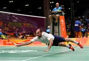 15 August 2016; Scott Evans of Ireland during the Men's Singles Round of 16 match between Scott Evans and Viktor Axelsen at the Riocentro Pavillion 4 Arena during the 2016 Rio Summer Olympic Games in Rio de Janeiro, Brazil. Photo by Stephen McCarthy/Sportsfile