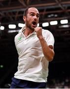 15 August 2016; Scott Evans of Ireland reacts during the Men's Singles Round of 16 match between Scott Evans and Viktor Axelsen at the Riocentro Pavillion 4 Arena during the 2016 Rio Summer Olympic Games in Rio de Janeiro, Brazil. Photo by Stephen McCarthy/Sportsfile