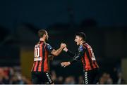15 August 2016; Kurtis Byrne of Bohemians, left, is congratulated by Stephen Best after scoring his side's second goal during the SSE Airtricity League Premier Division match between Bohemians and Sligo Rovers in Dalymount Park, Dublin.  Photo by David Fitzgerald/Sportsfile