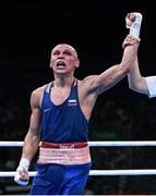 16 August 2016; Vladimir Nikitin of Russia celebrates following his Bantamweight Quarter Final bout victory over Michael Conlan of Ireland at the Riocentro Pavillion 6 Arena during the 2016 Rio Summer Olympic Games in Rio de Janeiro, Brazil. Photo by Stephen McCarthy/Sportsfile