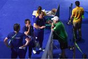 16 August 2016; Team Ireland coaches, from left, John Conlan, Eddie Bolger and Zaur Antia speak with Kevin Kilty, Chef de Equipe of Ireland following the Bantamweight Quarterfinal bout between Michael Conlan of Ireland and Vladimir Nikitin of Russia at the Riocentro Pavillion 6 Arena during the 2016 Rio Summer Olympic Games in Rio de Janeiro, Brazil. Photo by Stephen McCarthy/Sportsfile