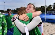 16 August 2016; Annalise Murphy of Ireland celebrates with her sister Claudine after winning a silver medal in the Women's Laser Radial Medal race on the Pão de Açúcar course, Copacabana, during the 2016 Rio Summer Olympic Games in Rio de Janeiro, Brazil. Photo by Brendan Moran/Sportsfile