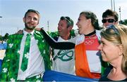 16 August 2016; Annalise Murphy of Ireland celebrates with her brother Finn, left, after winning a silver medal in the Women's Laser Radial Medal race on the Pão de Açúcar course, Copacabana, during the 2016 Rio Summer Olympic Games in Rio de Janeiro, Brazil. Photo by Brendan Moran/Sportsfile