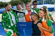 16 August 2016; Annalise Murphy of Ireland celebrates with her brother Finn, left, mother Cathy MacAleavey and sister Claudine after winning a silver medal in the Women's Laser Radial Medal race on the Pão de Açúcar course, Copacabana, during the 2016 Rio Summer Olympic Games in Rio de Janeiro, Brazil. Photo by Brendan Moran/Sportsfile